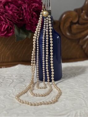 Vintage Marvella Three Strand Cream Pearl Faux Necklace